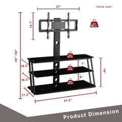 Bellemave® Black Multi-Function Angle And Height Adjustable Tempered Glass TV Stand