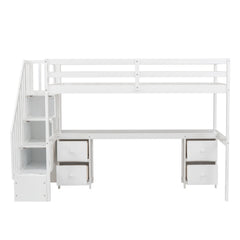 Bellemave® Twin Size Loft Bed with Built-in Desk and Double Storage Drawers