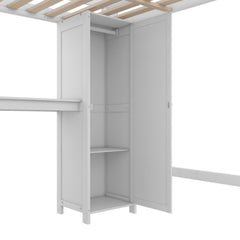 Bellemave® Full Size Wood Loft Bed with Cabinet and Bookshelf, Wardrobe and Desk