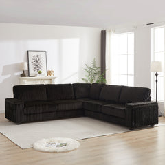 Bellemave® 110" L-Shaped Oversized Corduroy Corner Sofa with Two Storage Spaces,USB Port & T-pyce Port and Cup-Holder