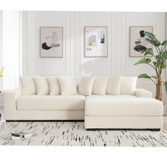 Bellemave® Oversized Two-Piece L Shaped Corduroy Sofa with Armrests and 8 Throw Pillows