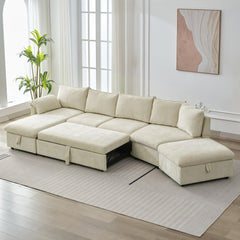 Bellemave® 146.9" L-Shaped Sectional Sofa with a Movable Storage Ottoman, a Storage Chaise Lounge and Two USB Ports