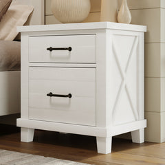 Bellemave® Rustic Farmhouse Style Solid Pine Wood Two-Drawer Nightstand