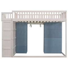 Bellemave® Full Size Loft Bed with 2 Four-layer Storage Cabinets and Curtain