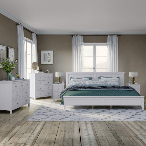 Bellemave® White Solid Wood 5 Pieces Bedroom Sets(Bed+Nightstand*2+Chest+Dresser)