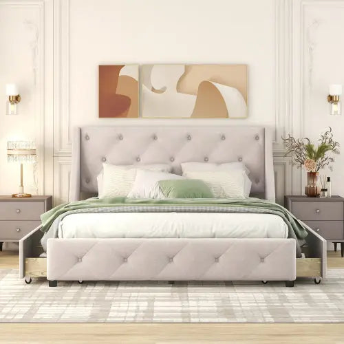 Bellemave® Queen Size Upholstered Platform Bed with 4 Drawers Bellemave®