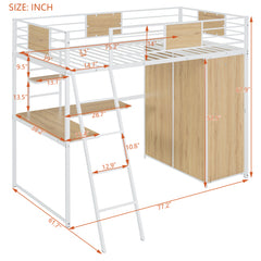 Bellemave® Twin Size Loft bed with L-shape Desk and Wardrobe