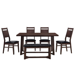 Bellemave® 6-Piece Wood Dining Table Set with 4 Upholstered Chairs and Bench