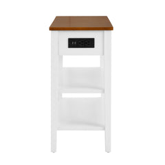 Bellemave® Narrow 2-Tone End Table with USB Charging Ports and Sold Wood Table Legs