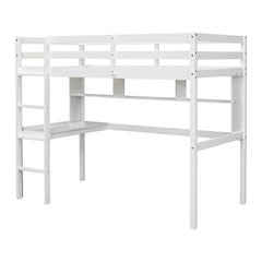 Bellemave® Twin Size Loft Bed with Built-In Desk and Bookcase of Three Compartments, Guardrails and Ladder