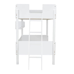 Bellemave® Twin Size Bunk Bed with 3 Storage Shelves, Safety Guardrails & Interchangeable Ladder, Space Saving Design for Kids Room, White Bellemave®