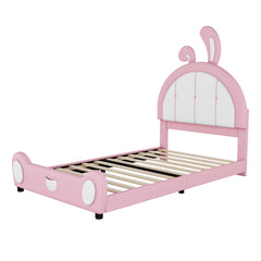 Bellemave® Twin Size Upholstered Platform Bed with Ribbit Shaped Headboard