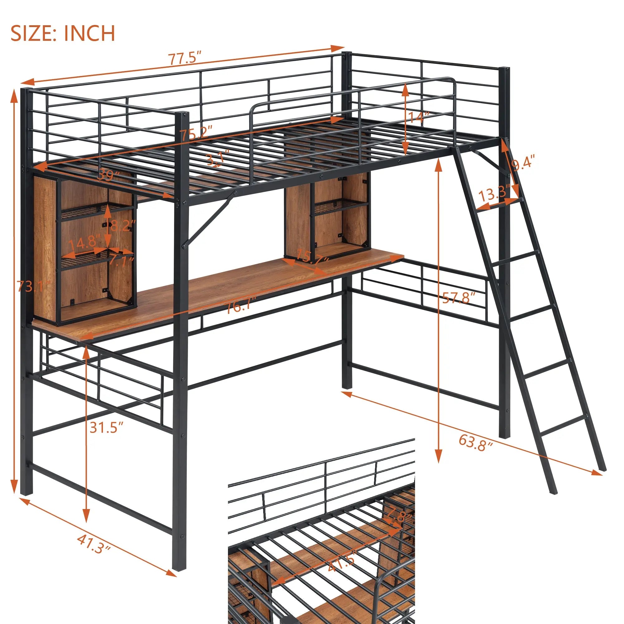 Bellemave® Loft Bed with Desk, Shelf and Ladder Bellemave®