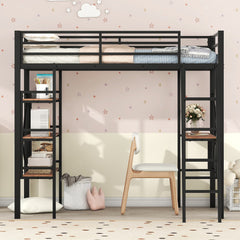 Bellemave® Twin Size Metal Loft Bed with Shelves and Desk