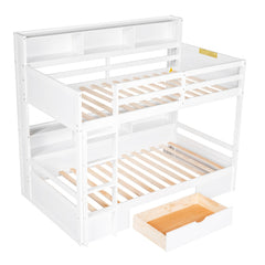 Bellemave® Twin Size Bunk Bed with Built-in Shelves Beside both Upper and Down Bed and Storage Drawer