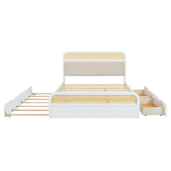 Bellemave® Queen size Wooden Platform Bed with Trundle and 2 Drawers