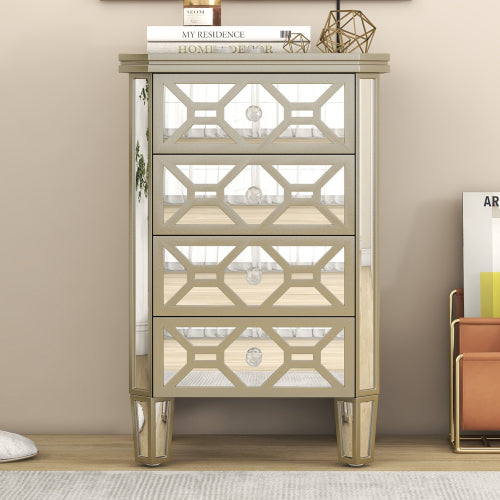 Bellemave® Elegant Mirrored 4-Drawer Chest with Golden Lines