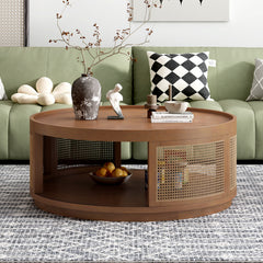 Bellemave® Round Cane Coffee Table with PE Rattan Side