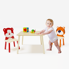 Bellemave® 3 Pieces Toddler Table and Chair Set(Bear&Tiger)