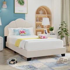 Bellemave® Twin Size Platform Bed with Shell Design Headboard