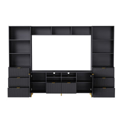 Bellemave® 4-Piece Multifunctional TV Stand Media Storage Cabinet with 13 shelves,8 Drawers and 2 Cabinets, with Fluted Line Surface