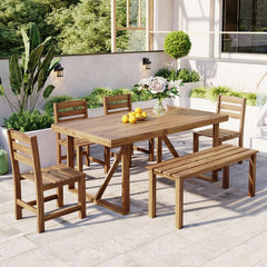 Bellemave® 6-Piece High-quality Acacia Wood Outdoor Table and Chair Set