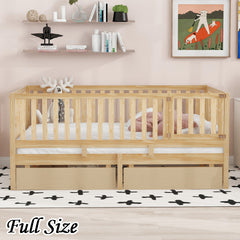 Bellemave® Wood Daybed with Fence Guardrails and 2 Drawers