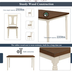 Bellemave® Classic 6-Piece Dining Set, Wooden Table and 4 Chairs with Bench