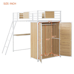 Bellemave® Twin Size Loft bed with L-shape Desk and Wardrobe