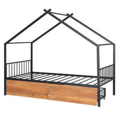 Bellemave® Metal House Bed with Two Drawers