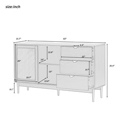 Bellemave® Featured Two-door Storage Cabinet with Three Drawers and Metal Handles