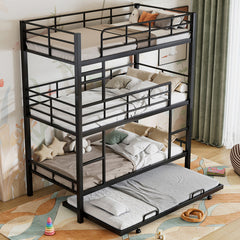 Bellemave® Twin Size Metal Triple Bunk Bed with Trundle Bed