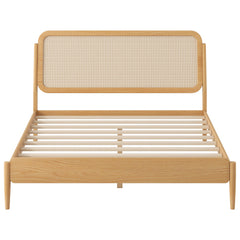 Bellemave® Queen Size Wood Storage Platform Bed with LED Light, Rattan Headboard