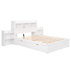 Bellemave® Full Size Storage Platform Bed with Pull Out Shelves, Twin Size Trundle Bed and 2 Drawers