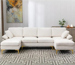 Bellemave 114" U-Shape Sectional Sofa, Mid Century Modern Couch with Chaise and Ottoman Bellemave