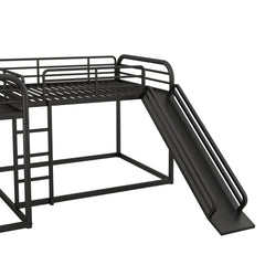 Bellemave® Full and Twin Size L-Shaped Bunk Bed with Slide and Short Ladder