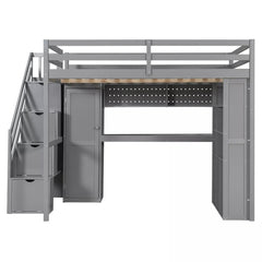 Bellemave® Full Size Loft Bed Built-in Wardrobe, Study Desk, Storage Shelves & LED Lights, Wood Loft Bed Frame for Bedroom Bellemave®