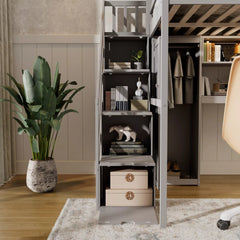 Bellemave® Full Size Loft Bed Built-in Wardrobe, Study Desk, Storage Shelves & LED Lights, Wood Loft Bed Frame for Bedroom Bellemave®