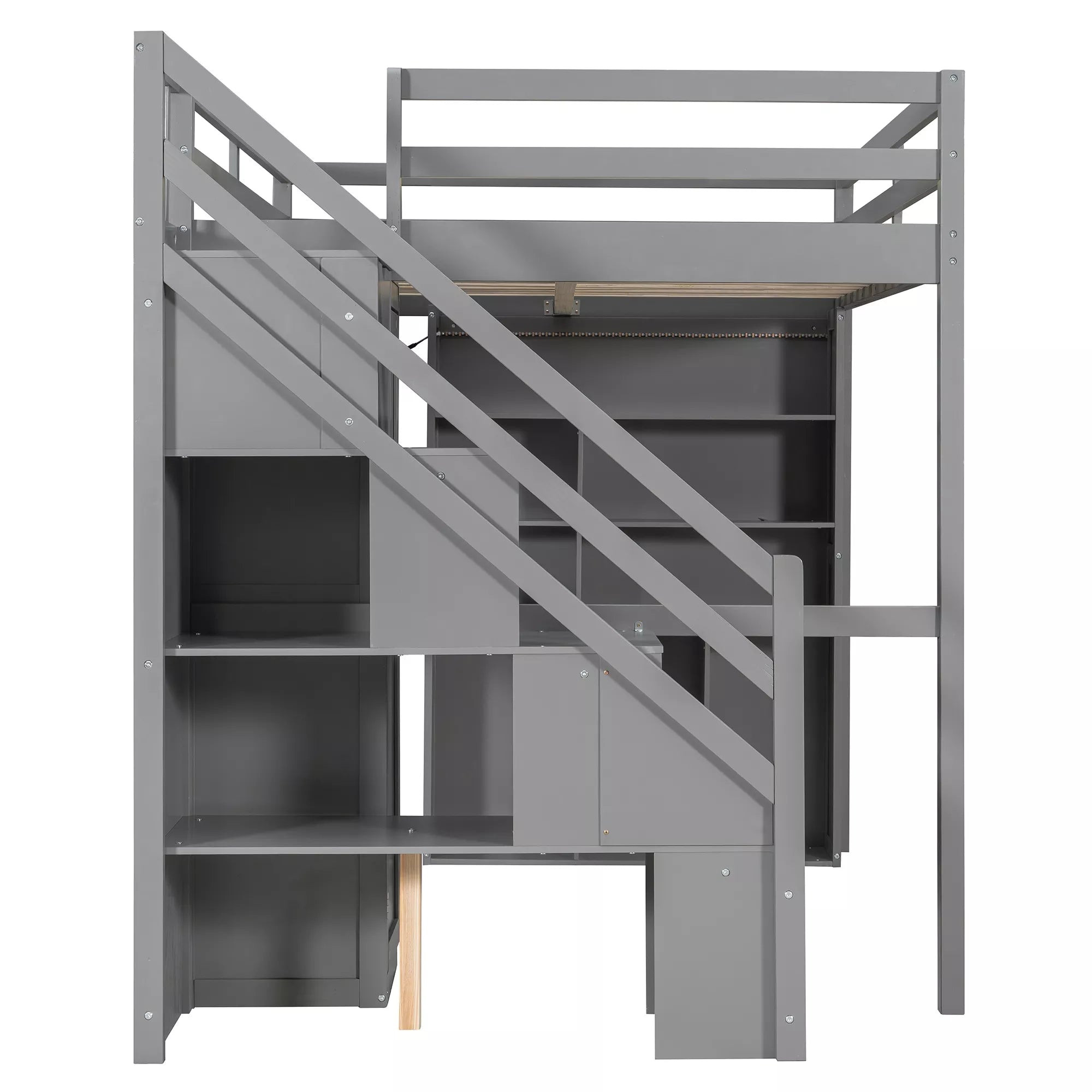 Bellemave® Full Size Loft Bed Built-in Wardrobe, Study Desk, Storage Shelves & LED Lights, Wood Loft Bed Frame for Bedroom Bellemave®