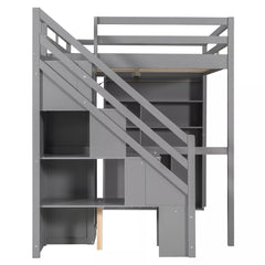 Bellemave® Full Size Loft Bed Built-in Wardrobe, Study Desk, Storage Shelves & LED Lights, Wood Loft Bed Frame for Bedroom Bellemave®