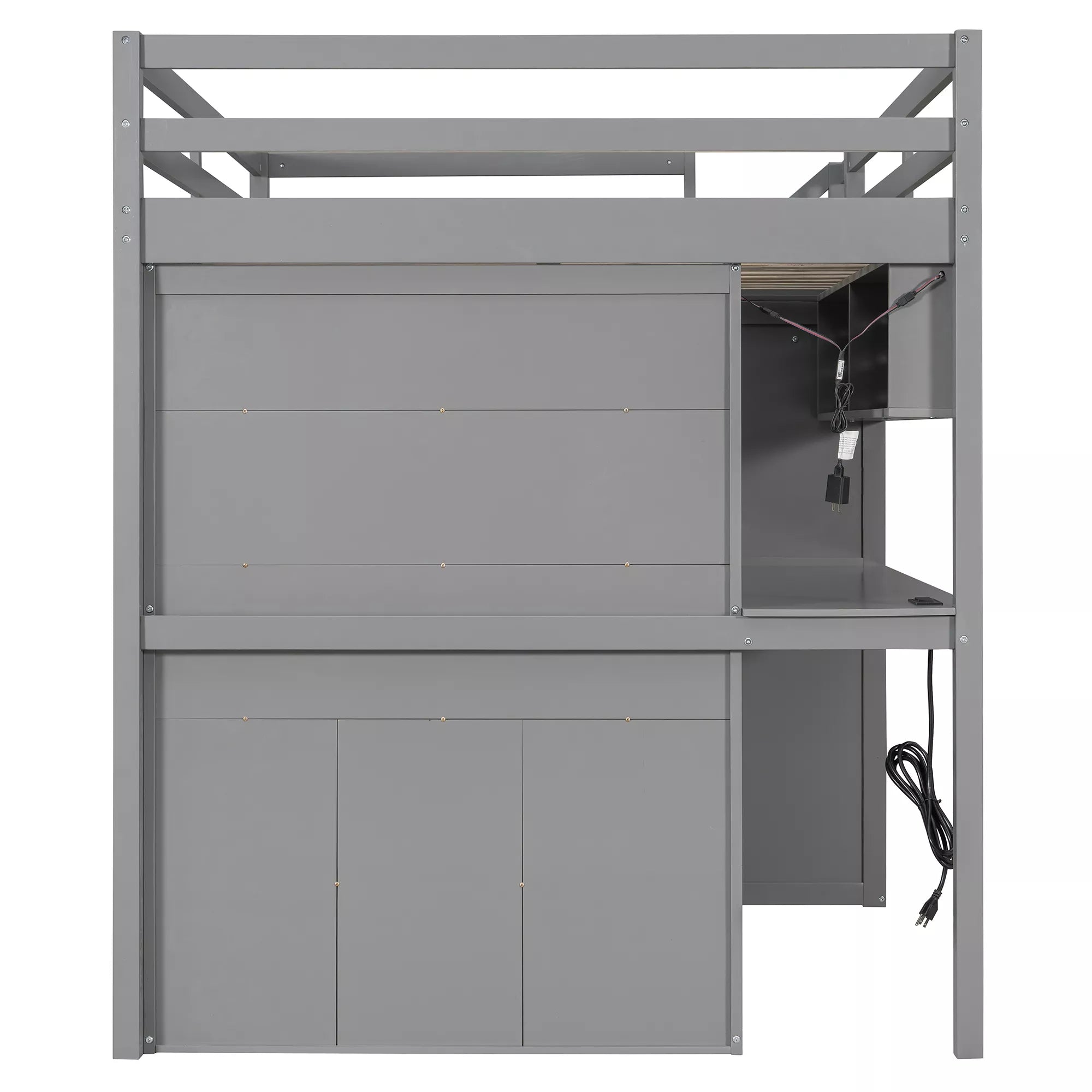 Bellemave® Full Size Loft Bed Built-in Wardrobe, Study Desk, Storage Shelves & LED Lights, Wood Loft Bed Frame for Bedroom Bellemave®