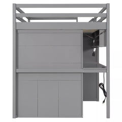 Bellemave® Full Size Loft Bed Built-in Wardrobe, Study Desk, Storage Shelves & LED Lights, Wood Loft Bed Frame for Bedroom Bellemave®