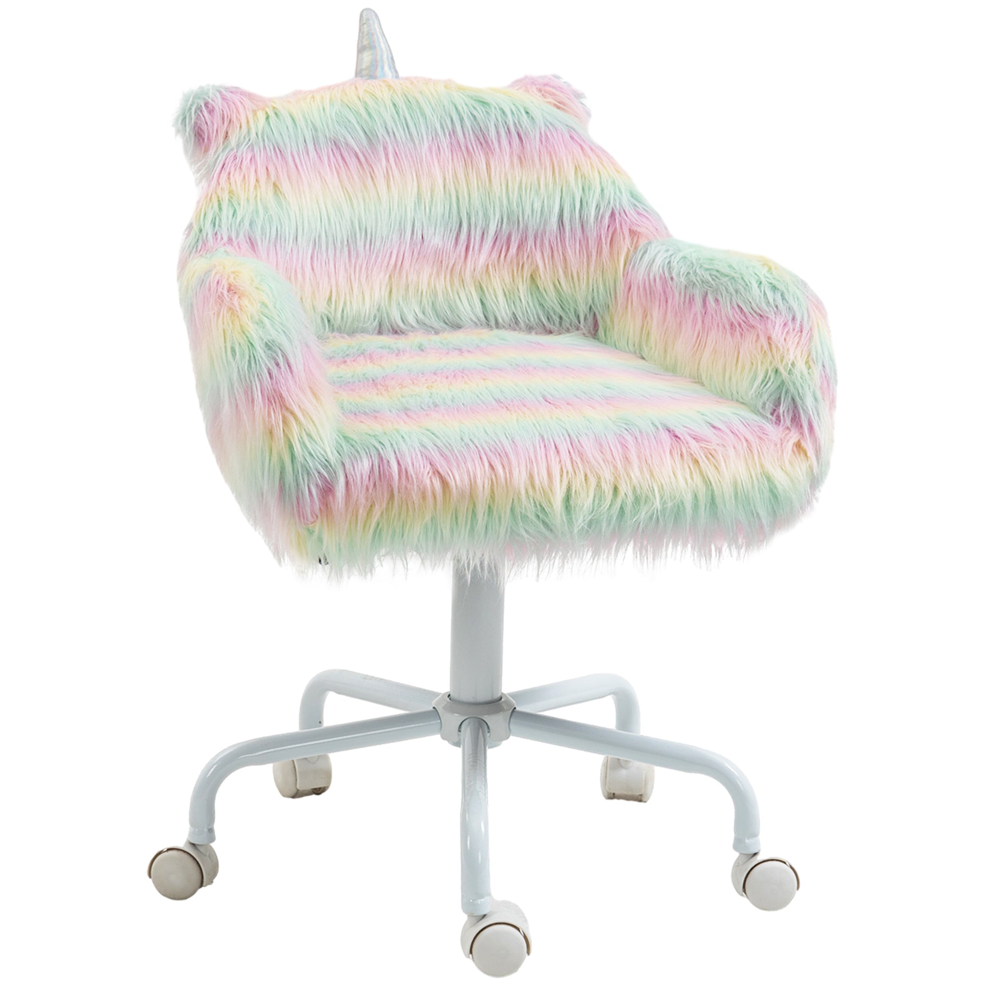 Bellemave® Fluffy Unicorn Office Chair with Mid-Back and Armrest Support, 5 Star Swivel Wheel White Base Bellemave®