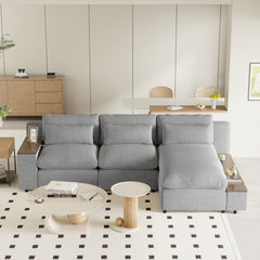 Bellemave® L-shaped Modular Sectional Sofa with Removable Back Cushions,3 Pillows and 2 Storage Spaces