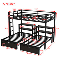 Bellemave® Full XL Over Twin & Twin Triple Bunk Bed with Drawers,Bedhead with Shelving