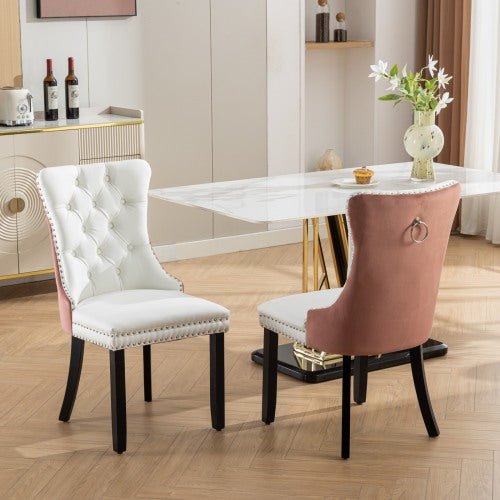 Bellemave® 2-Pcs Set Modern High-end Tufted Solid Wood Contemporary PU and Velvet Upholstered Dining Chair with Wood Legs Nailhead Trim Bellemave®