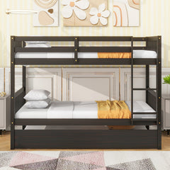 Bellemave® Twin Size Rubber Wood Bunk Bed with Trundle Bed, Convertible into 2 Twin Size Beds