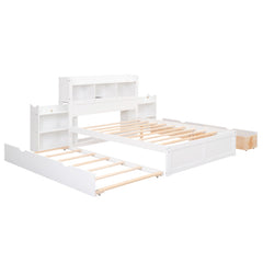 Bellemave® Full Size Storage Platform Bed with Pull Out Shelves, Twin Size Trundle Bed and 2 Drawers