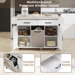 Bellemave® Kitchen Island with Trash Can Storage Cabinet and Drop Leaf, Spice Rack and Towel Rack,Drawer and Adjustable Shelf