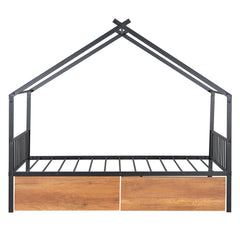 Bellemave® Metal House Bed with Two Drawers